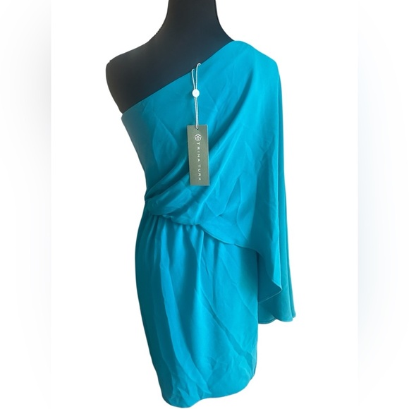 NWT Trina Turk “Amal Dress” Turquoise Blue Stunning One-Shoulder Dress Size 2 - Picture 2 of 6